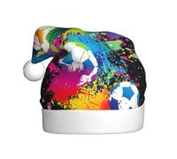 Uusnwaa Christmas Colorful Football Print Hat,Unisex-Adult'S Santa Hat,Thicken Holiday Xmas Hat For New Year Festive Party
