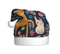 Uusnwaa Christmas Owl Rabbit Bird Fox Print Hat,Unisex-Adult'S Santa Hat,Thicken Holiday Xmas Hat For New Year Festive Party