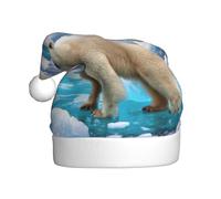 Uusnwaa Christmas Polar Bear Ice Print Hat,Unisex-Adult'S Santa Hat,Thicken Holiday Xmas Hat For New Year Festive Party