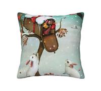 Uusnwaa Christmas Rabbit Bunny Printed Soft Throw Pillow Covers 18x18 Inch,Invisible Zipper Cushion Cover,Machine Washable Home Decor For Sofa Couch Bedroom Living Room