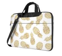 Uusnwaa Classic Slim Laptop Golden Pineapple Background Print Bag With Shoulder Strap And Handle,Ergonomic Briefcase And Messenger Bag