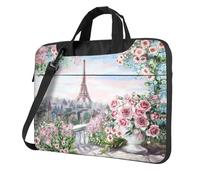 Uusnwaa Classic Slim Laptop Paris Eiffel Tower With Flowers Print Bag With Shoulder Strap And Handle,Ergonomic Briefcase And Messenger Bag