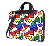 Uusnwaa Classic Slim Laptop Rainbow Colored Gay Pride Hearts Print Bag With Shoulder Strap And Handle,Ergonomic Briefcase And Messenger Bag