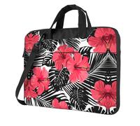 Uusnwaa Classic Slim Laptop Red Hibiscus Print Bag With Shoulder Strap And Handle,Ergonomic Briefcase And Messenger Bag
