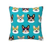 Uusnwaa Cute Corgi Glasses And Mustaches Printed Soft Throw Pillow Covers 18x18 Inch,Invisible Zipper Cushion Cover,Machine Washable Home Decor For Sofa Couch Bedroom Living Room