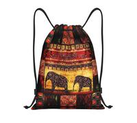Uusnwaa Drawstring African Elephant Patchwork Print Backpack String Bag Sackpack Cinch Water Resistant For Gym Shopping Sport Yoga