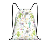Uusnwaa Drawstring Alpaca Llama Cactus Flag Mountain Print Backpack String Bag Sackpack Cinch Water Resistant For Gym Shopping Sport Yoga