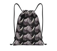 Uusnwaa Drawstring Angry Rhino Print Backpack String Bag Sackpack Cinch Water Resistant For Gym Shopping Sport Yoga
