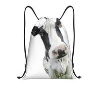 Uusnwaa Drawstring Animal Funny Cow Head Black White Print Backpack String Bag Sackpack Cinch Water Resistant For Gym Shopping Sport Yoga