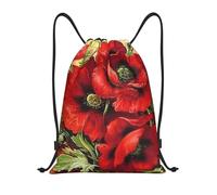 Uusnwaa Drawstring Beautiful Red Poppy Flower Print Backpack String Bag Sackpack Cinch Water Resistant For Gym Shopping Sport Yoga