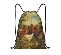 Uusnwaa Drawstring Chickens And Farm Print Backpack String Bag Sackpack Cinch Water Resistant For Gym Shopping Sport Yoga