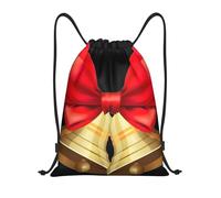 Uusnwaa Drawstring Christmas Bells Print Backpack String Bag Sackpack Cinch Water Resistant For Gym Shopping Sport Yoga