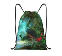 Uusnwaa Drawstring Colorful Peacock Print Backpack String Bag Sackpack Cinch Water Resistant For Gym Shopping Sport Yoga