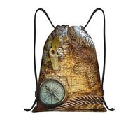 Uusnwaa Drawstring Compass And Old World Map Print Backpack String Bag Sackpack Cinch Water Resistant For Gym Shopping Sport Yoga