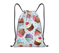 Uusnwaa Drawstring Cupcake Pattern Print Backpack String Bag Sackpack Cinch Water Resistant For Gym Shopping Sport Yoga