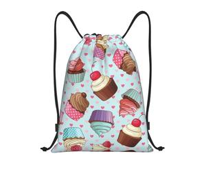 Uusnwaa Drawstring Cupcake Pattern Print Backpack String Bag Sackpack Cinch Water Resistant For Gym Shopping Sport Yoga