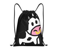 Uusnwaa Drawstring Cute Cow Print Backpack String Bag Sackpack Cinch Water Resistant For Gym Shopping Sport Yoga