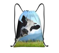 Uusnwaa Drawstring Cute Cow Print Backpack String Bag Sackpack Cinch Water Resistant For Gym Shopping Sport Yoga