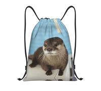 Uusnwaa Drawstring Cute Otter Print Backpack String Bag Sackpack Cinch Water Resistant For Gym Shopping Sport Yoga