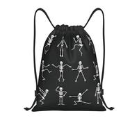 Uusnwaa Drawstring Cute Skeleton Dancing Print Backpack String Bag Sackpack Cinch Water Resistant For Gym Shopping Sport Yoga