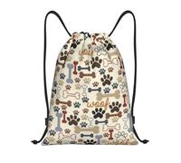 Uusnwaa Drawstring Dog Bones Paw Print Backpack String Bag Sackpack Cinch Water Resistant For Gym Shopping Sport Yoga