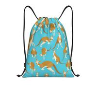 Uusnwaa Drawstring Funny Cartoon Kangaroo Zoo Print Backpack String Bag Sackpack Cinch Water Resistant For Gym Shopping Sport Yoga