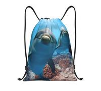 Uusnwaa Drawstring Funny Dolphin Looking At You Print Backpack String Bag Sackpack Cinch Water Resistant For Gym Shopping Sport Yoga