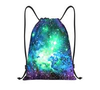 Uusnwaa Drawstring Green Blue Purple Galaxy Print Backpack String Bag Sackpack Cinch Water Resistant For Gym Shopping Sport Yoga