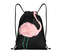 Uusnwaa Drawstring Hand Painted Flamingo Bird Print Backpack String Bag Sackpack Cinch Water Resistant For Gym Shopping Sport Yoga