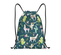 Uusnwaa Drawstring Llama Animal Alpaca Tropical Cactus Print Backpack String Bag Sackpack Cinch Water Resistant For Gym Shopping Sport Yoga