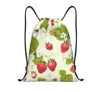 Uusnwaa Drawstring Lovely Strawberry Print Backpack String Bag Sackpack Cinch Water Resistant For Gym Shopping Sport Yoga