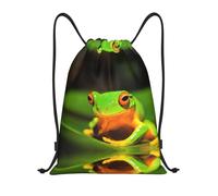 Uusnwaa Drawstring Lovely Tree Frogs Print Backpack String Bag Sackpack Cinch Water Resistant For Gym Shopping Sport Yoga