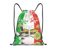 Uusnwaa Drawstring Mexico Flag And Tequila Print Backpack String Bag Sackpack Cinch Water Resistant For Gym Shopping Sport Yoga