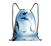 Uusnwaa Drawstring Ocean Animal Shark Print Backpack String Bag Sackpack Cinch Water Resistant For Gym Shopping Sport Yoga