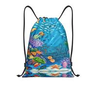 Uusnwaa Drawstring Ocean Sea Turtle Tropical Fish Starfish Print Backpack String Bag Sackpack Cinch Water Resistant For Gym Shopping Sport Yoga
