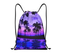 Uusnwaa Drawstring Palm Tree Purple Sunset Print Backpack String Bag Sackpack Cinch Water Resistant For Gym Shopping Sport Yoga