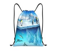 Uusnwaa Drawstring Penguins On The Iceberg Print Backpack String Bag Sackpack Cinch Water Resistant For Gym Shopping Sport Yoga