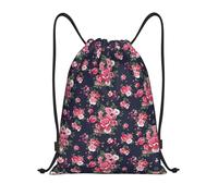 Uusnwaa Drawstring Peony Flowers Print Backpack String Bag Sackpack Cinch Water Resistant For Gym Shopping Sport Yoga