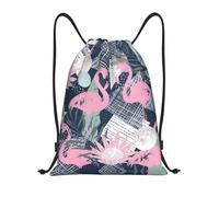 Uusnwaa Drawstring Pink Flamingo And Leaves Print Backpack String Bag Sackpack Cinch Water Resistant For Gym Shopping Sport Yoga