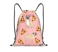 Uusnwaa Drawstring Pug Pizza Pink Print Backpack String Bag Sackpack Cinch Water Resistant For Gym Shopping Sport Yoga