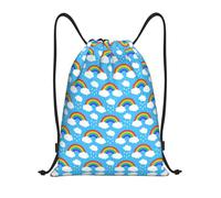 Uusnwaa Drawstring Rainbow Clouds Raindrop Print Backpack String Bag Sackpack Cinch Water Resistant For Gym Shopping Sport Yoga