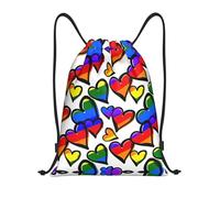 Uusnwaa Drawstring Rainbow Colored Gay Pride Hearts Print Backpack String Bag Sackpack Cinch Water Resistant For Gym Shopping Sport Yoga