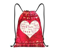 Uusnwaa Drawstring Red Hearts Love Print Backpack String Bag Sackpack Cinch Water Resistant For Gym Shopping Sport Yoga