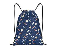 Uusnwaa Drawstring Rocket In Space Print Backpack String Bag Sackpack Cinch Water Resistant For Gym Shopping Sport Yoga