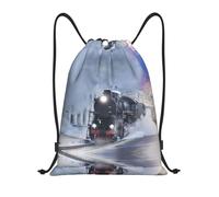 Uusnwaa Drawstring Steam Train Depart Sunset Print Backpack String Bag Sackpack Cinch Water Resistant For Gym Shopping Sport Yoga