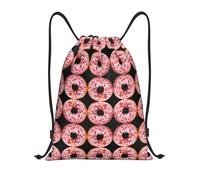 Uusnwaa Drawstring Strawberry Donut Print Backpack String Bag Sackpack Cinch Water Resistant For Gym Shopping Sport Yoga