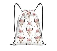 Uusnwaa Drawstring Tribal Bull Skull On White Print Backpack String Bag Sackpack Cinch Water Resistant For Gym Shopping Sport Yoga