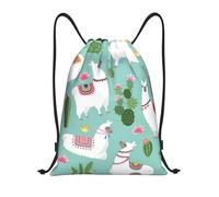 Uusnwaa Drawstring Tropical Llama Alpaca Cactus Flower Print Backpack String Bag Sackpack Cinch Water Resistant For Gym Shopping Sport Yoga