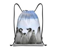Uusnwaa Drawstring Young Penguins With Snow Print Backpack String Bag Sackpack Cinch Water Resistant For Gym Shopping Sport Yoga