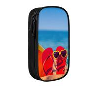 Uusnwaa Flip-Flops On A Sandy Beach Print Pencil Case,Oxford Cloth Pencil Bag Storage Pouch,Multifunctional Pencil Pouch with Compartmens